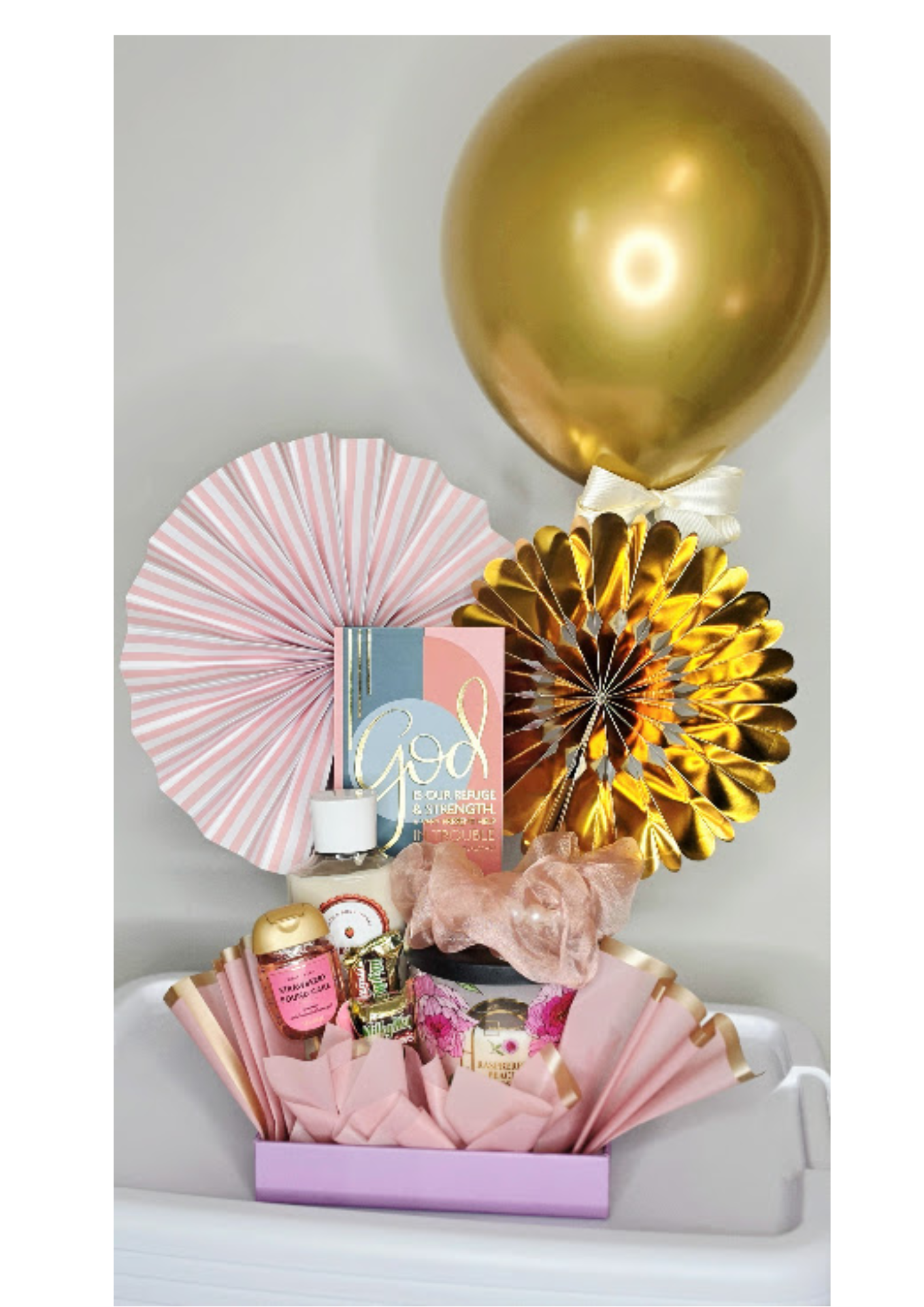 Pink and Gold care gift basket